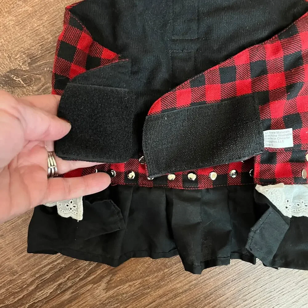 Biker Dog Dress Buffalo Plaid Punk Style Skulls Size Small Best fits